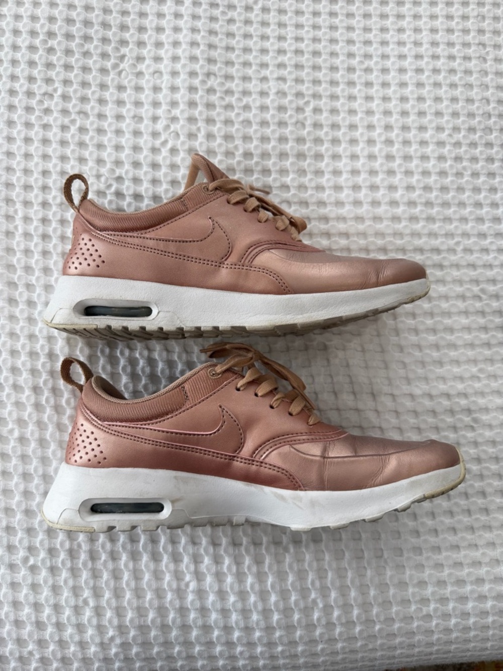 Nike Metallic Rose Gold Low-Top Sneakers with White Soles Size 8.